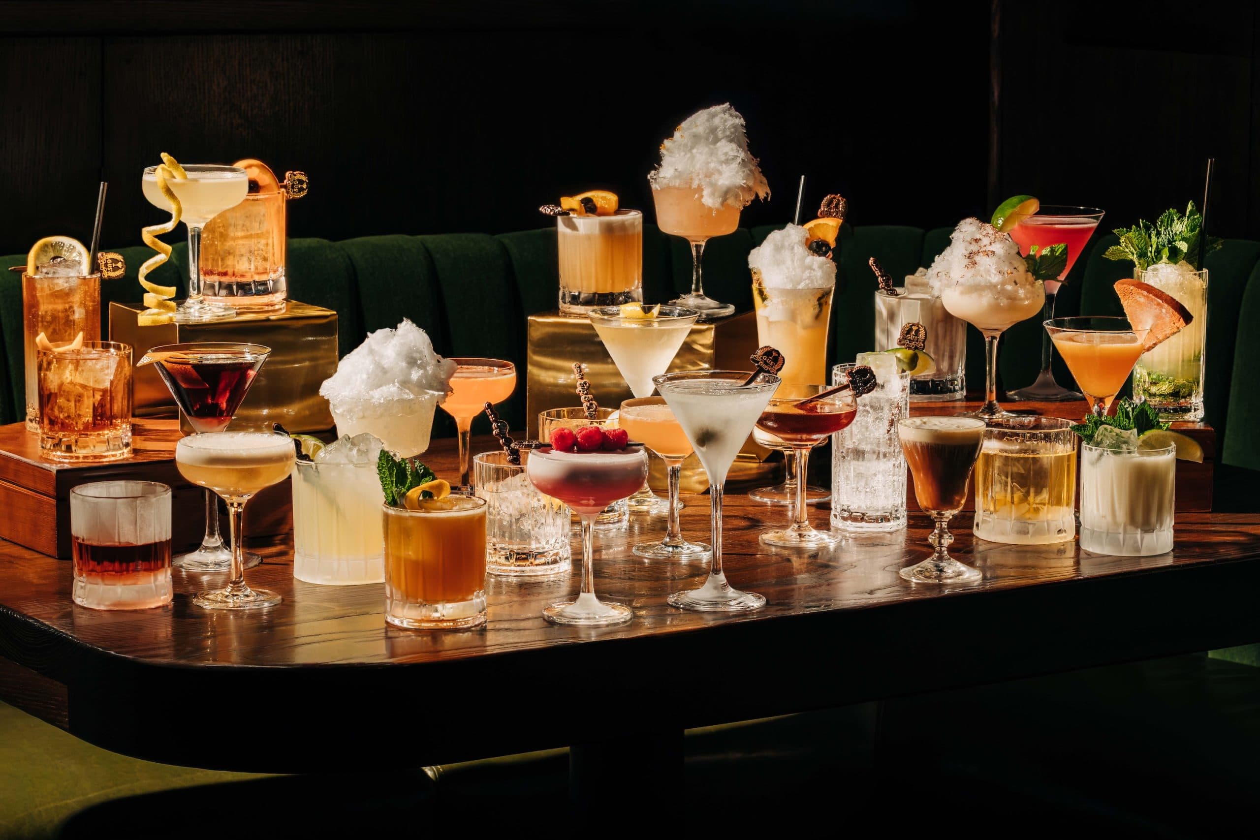 Thirty Cocktails on a wooden table